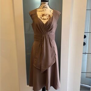 Jax Brown Midi Dress with Draped Front